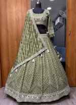 Chinon Silk Olive Green Wedding Wear Embroidery  Work Readymade Lehenga Choli